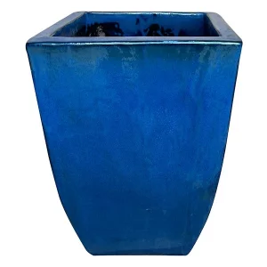 10 Wide Square Deep Ocean Blue Flower Planter Pottery
