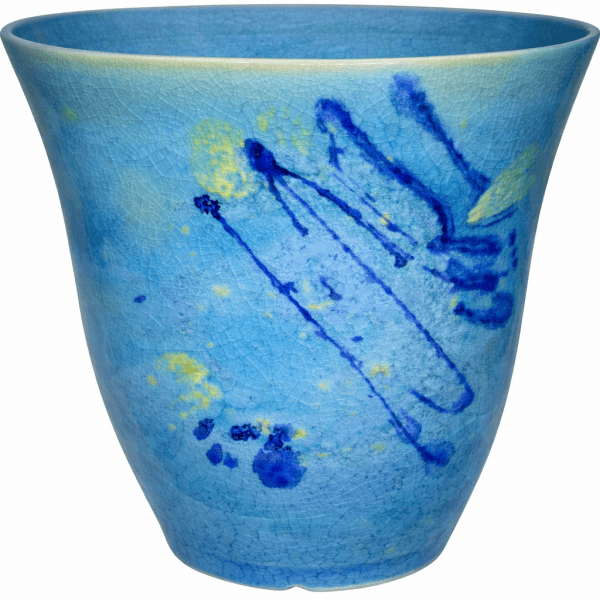 15 Caribbean Ocean Blue Curved Handmade Ceramic Planter Pottery Pottery
